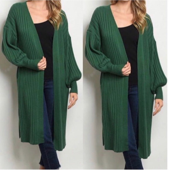 Sweaters - Long Green Cardigan w/ Pockets